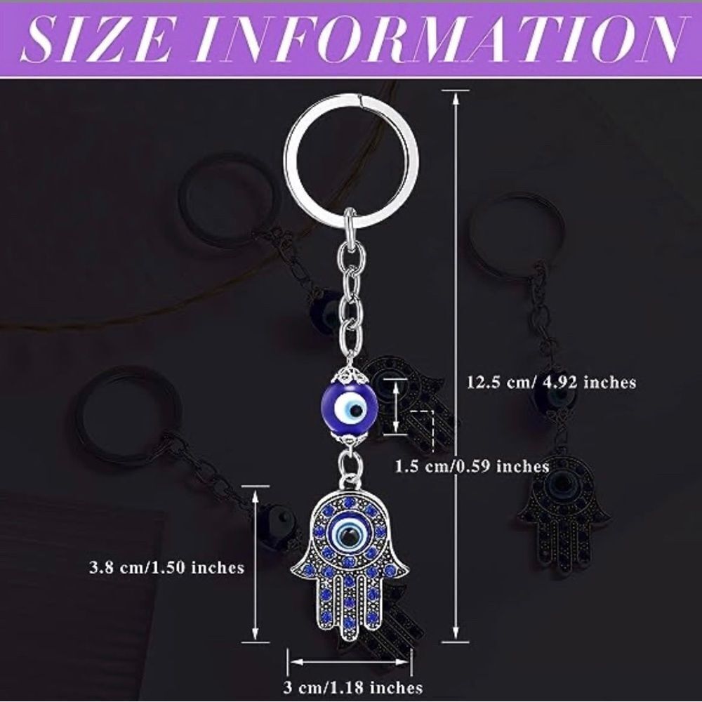 NWOT Hamsa Hand Evil Eye Protection Keychain | Lucky Charm - Picture 7 of 7